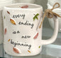 New Rae Dunn white ceramic coffee mug EVERY ENDING IS A NEW BEGINNING