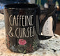 New Rae Dunn black iridescent ceramic Halloween coffee mug CAFFINE & CURSES