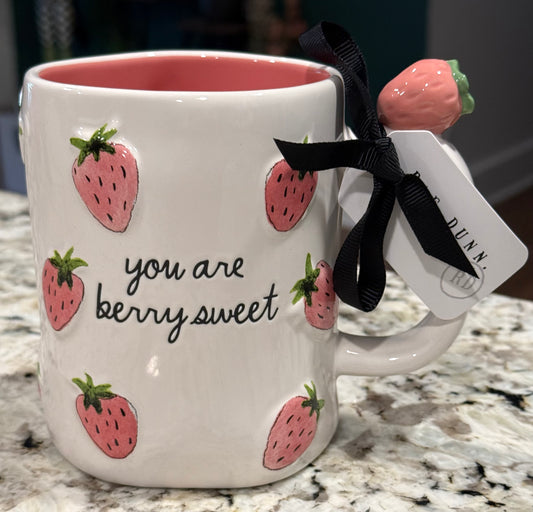 New Rae Dunn white strawberry ceramic coffee mug YOU ARE BERRY SWEET
