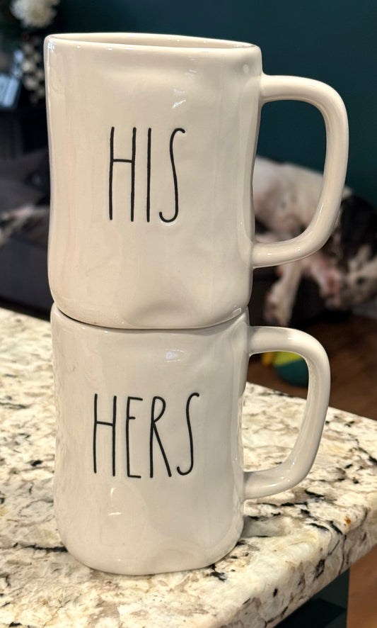 Rae Dunn white ceramic coffee mug set HIS/HERS