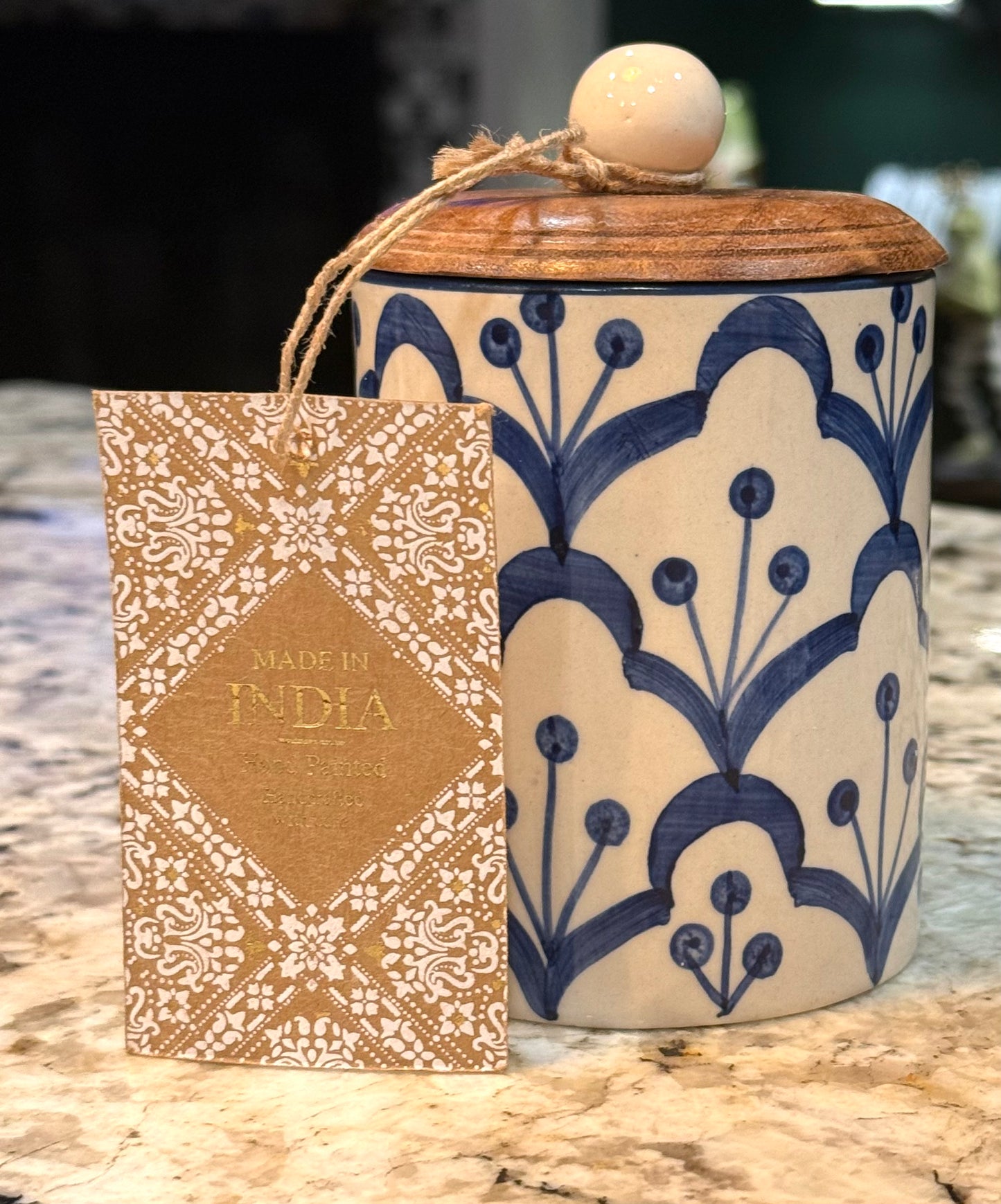New Made in India ceramic blue print 5” ceramic top canister