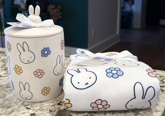 New Miffy by Magenta Easter white ceramic floral canister and 2-piece towel set