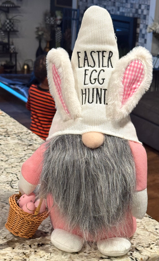 Rae Dunn plush Easter gnome with egg basket, bunny ears EASTER EGG HUNT