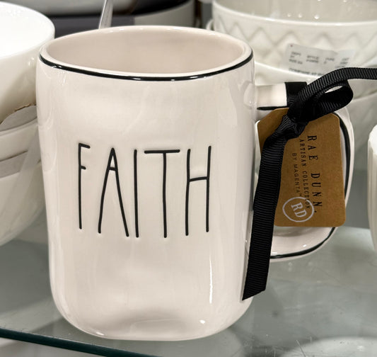 New Rae Dunn white ceramic coffee mug FAITH