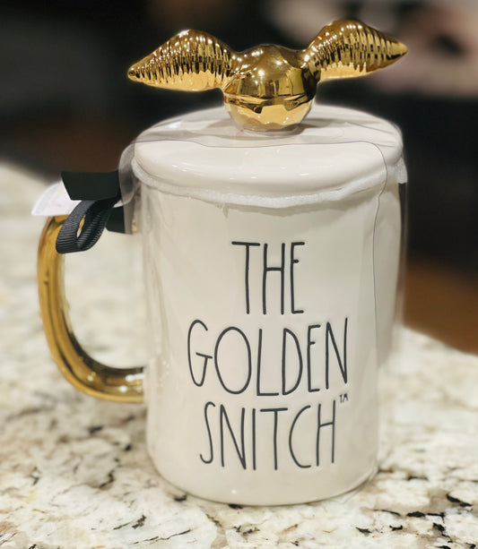 New Rae DunnxHARRY POTTER ceramic coffee mug with topper -THE GOLDEN SNITCH