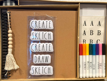 New Rae Dunn art gift set sketch pad, markers, stickers