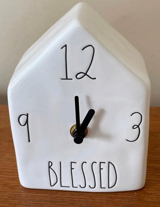 Rae Dunn white ceramic battery powered clock BLESSED