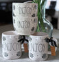 New Rae Dunn black & white ceramic floral ENJOY set 2 coffee mugs & 2 bowls