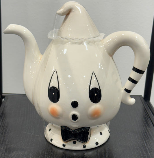 New Joanna Parker ceramic white Gus teapot Halloween decor
