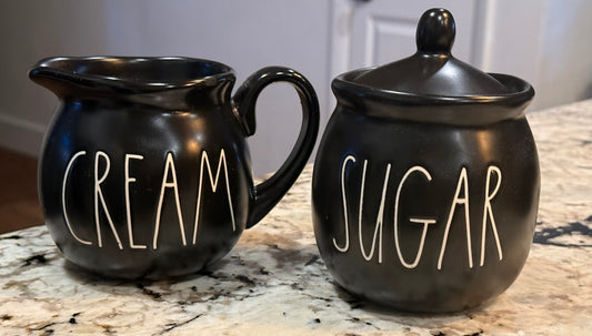New Rae Dunn black ceramic CREAM & SUGAR set