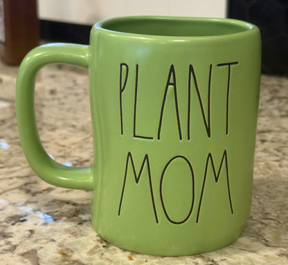 New Rae Dunn green ceramic coffee mug STAY AT HOME PLANT MOM