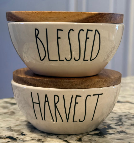 Rae Dunn ceramic mini covered ramekin dishes BLESSED & HARVEST
