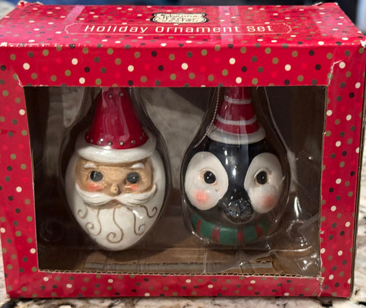 New Joanna Parker ceramic Snowman & penguin ornament set