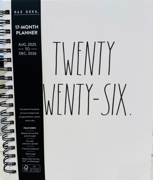 New Rae Dunn 2026 white hardback Planner spiral hardback