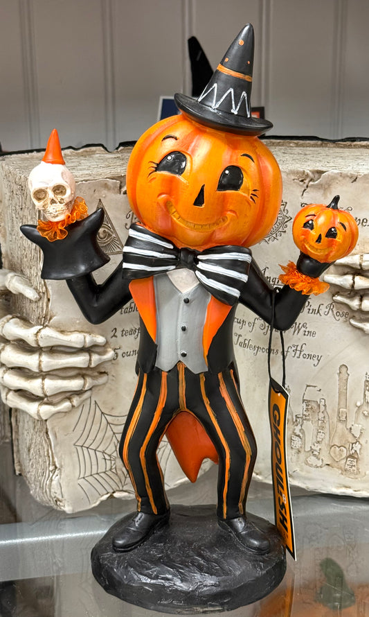 New Ghoulish resin dancing pumpkin head Halloween decor