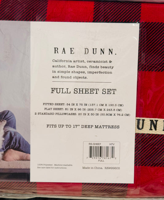 New Rae Dunn Buffalo plaid sheet set FULL size