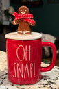New Rae Dunn red ceramic coffee mug gingerbread topped OH SNAP