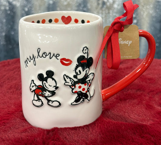 New Rae Dunn x Mickey Mouse white ceramic Valentine’s Day coffee mug decor MY LOVE