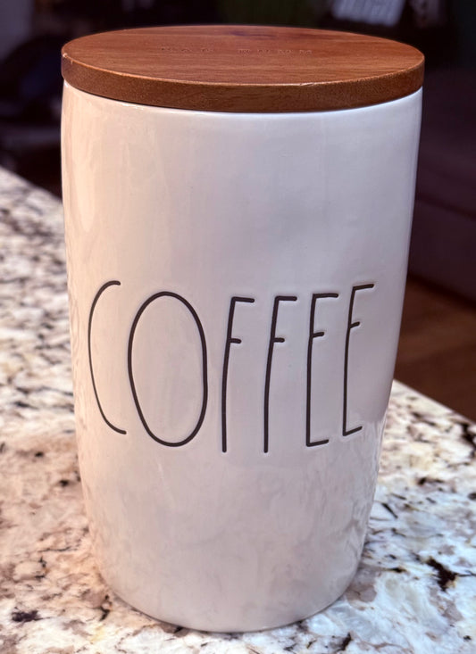 New Rae Dunn white ceramic coffee cellar 7”