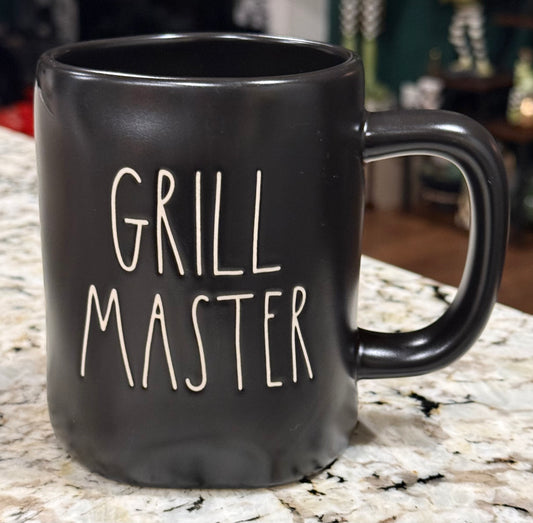 New Rae Dunn black ceramic coffee mug GRILL MASTER