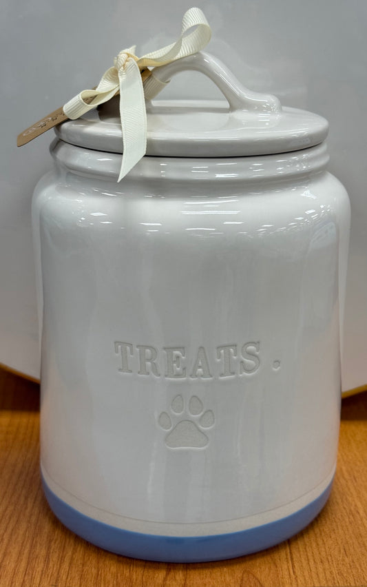New Rae Dunn white ceramic TREATS. Canister 8”