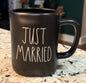 New Rae Dunn matte black ceramic coffee mug JUST MARRIED