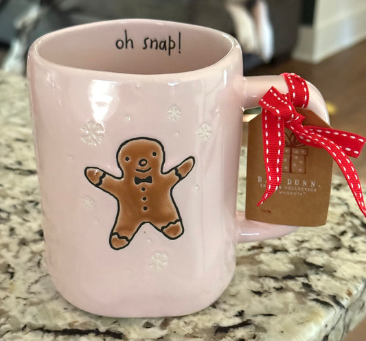 New Rae Dunn pink gingerbread Christmas coffee mug OH SNAP