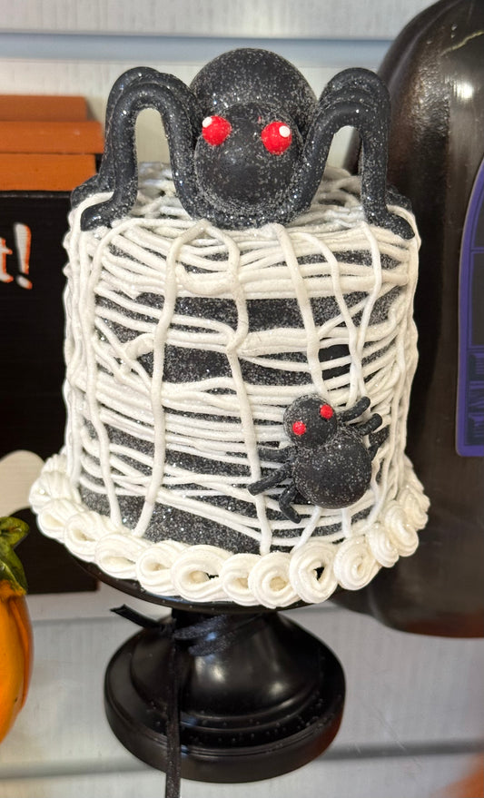 New resin 5.5 inch mini Halloween spider wrapped & topped cake decor