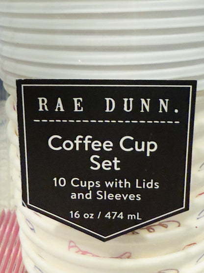 New Rae Dunn 3-piece paper dinnerware set coffee cup, 2 size plates 16 each FRESH
