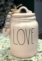 New Rae Dunn pink ceramic LOVE 6” canister with beaded decor