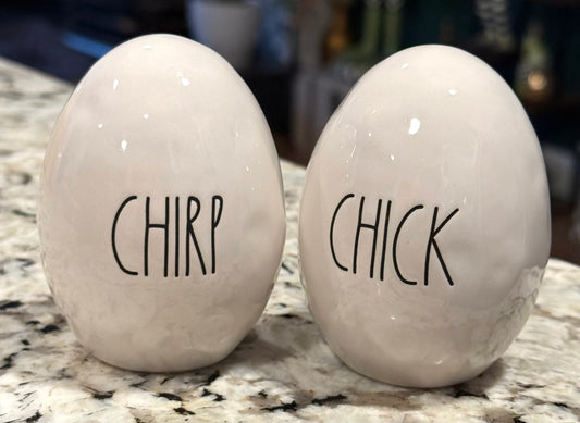 Rae Dunn white ceramic Easter egg decor set CHIRP & CHICK