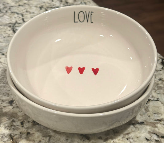 New Rae Dunn white ceramic 2-piece LOVE watercolor bowl set