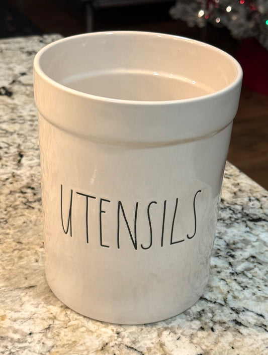 New Rae Dunn white ceramic  UTENSILS crock holder 8”