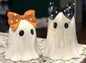 New ceramic iridescent polka dot Bow topped ghost decor 2-piece set