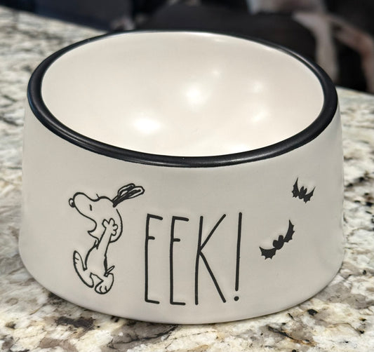 New Rae Dunn x Peanuts Snoopy ceramic EEK! Halloween decor bowl