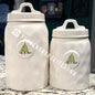Rae Dunn retired raised Christmas Tree canister set, extra dimples in the ceramic