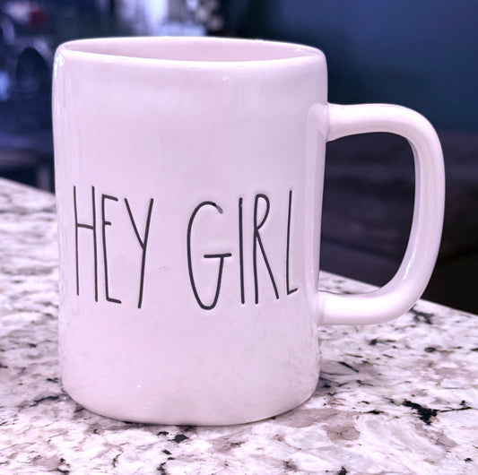 Rae Dunn white ceramic coffee mug HEY GIRL
