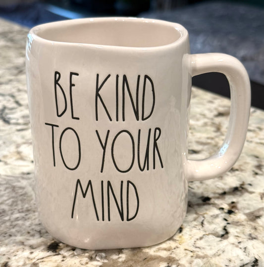 New Rae Dunn white ceramic  coffee mug BE KIND TO YOUR MIND