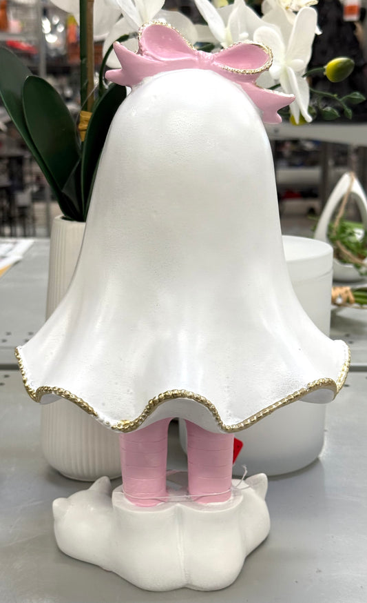 New 10” resin pink bow/bucket/slippers ghost Halloween decor