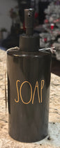 New Rae Dunn black bathroom accessory SOAP pump gold writing