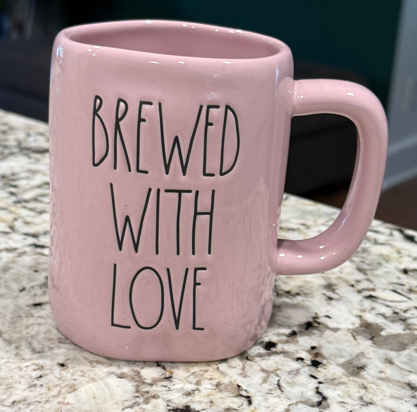 New Rae Dunn pink ceramic coffee mug BREWED WITH LOVE