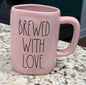 New Rae Dunn pink ceramic coffee mug BREWED WITH LOVE