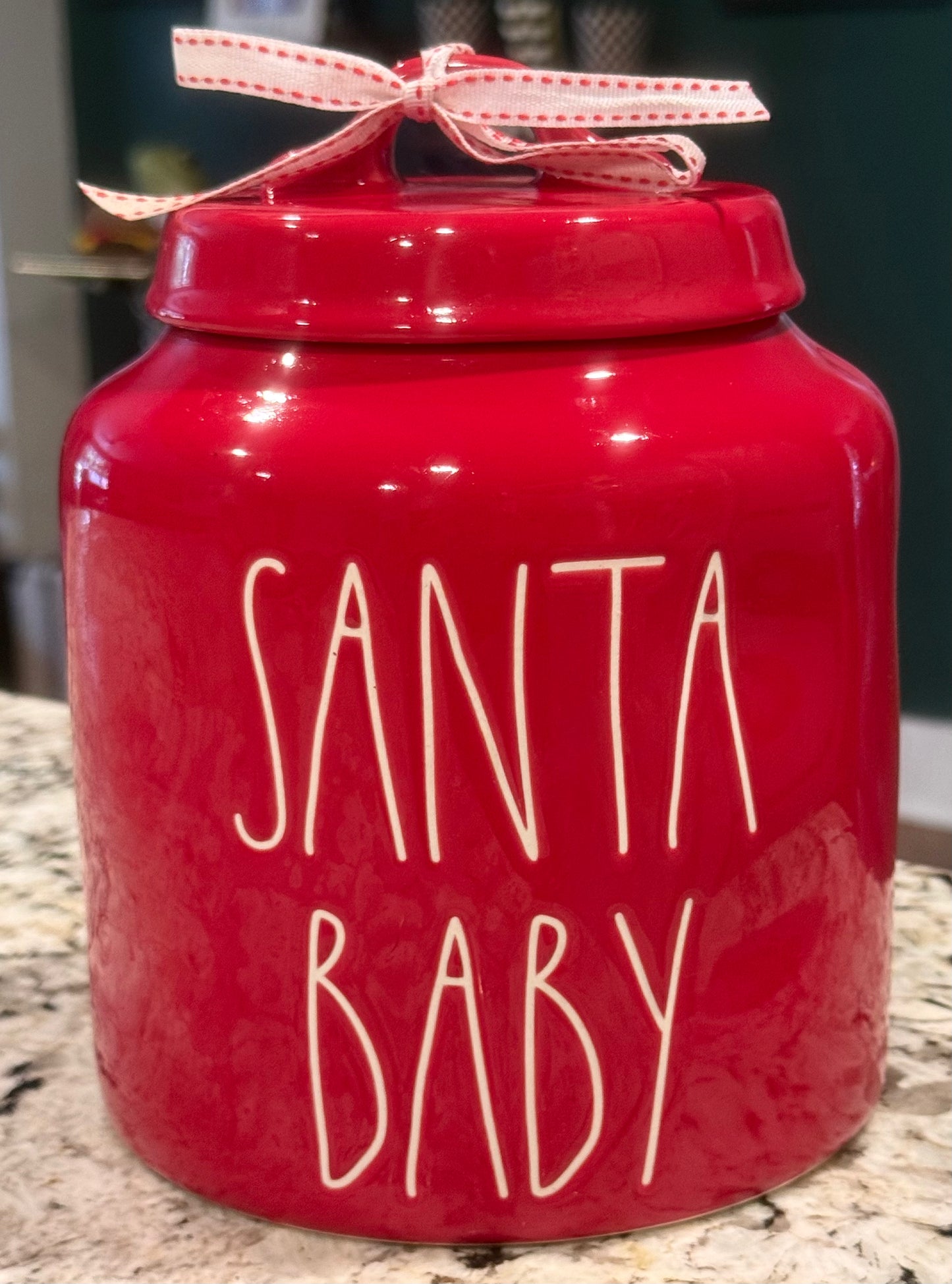 New Rae Dunn 8” red ceramic SANTA BABY Christmas cookie jar canister