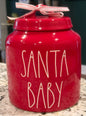 New Rae Dunn 8” red ceramic SANTA BABY Christmas cookie jar canister
