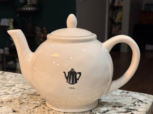Rae Dunn white ceramic original icon line TEA teapot
