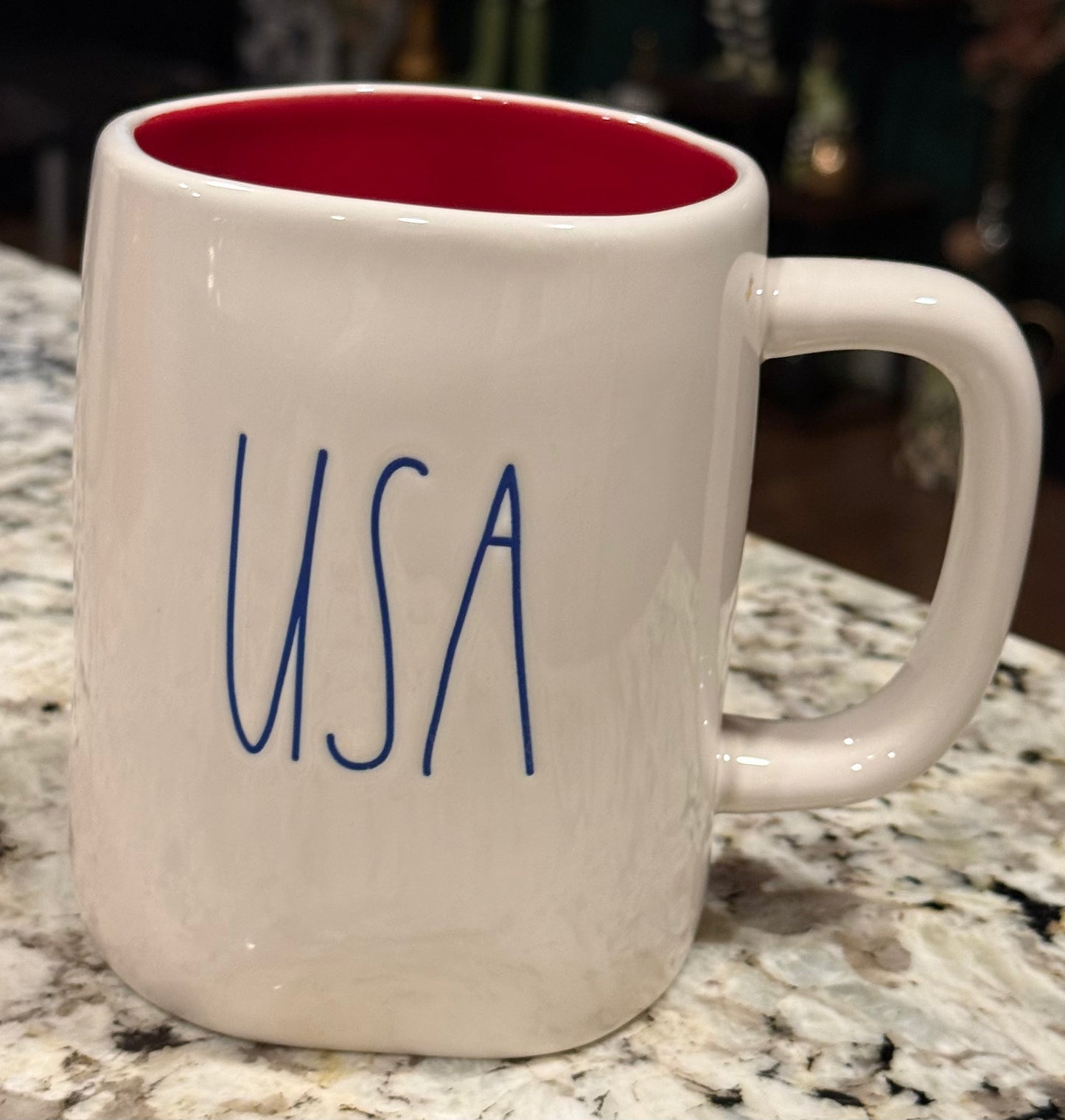 New Rae Dunn Americana white ceramic red interior coffee mug USA