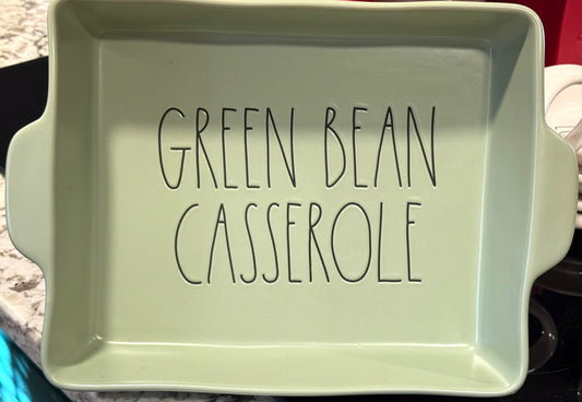 New Rae Dunn green ceramic large GREEN BEAN CASSEROLE baking dish