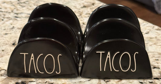 New Rae Dunn black ceramic 2-piece TACOS 🌮 holder set
