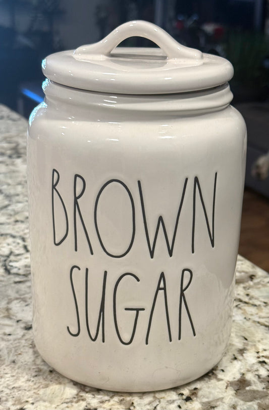 New Rae Dunn white ceramic 9” BROWN SUGAR rare canister