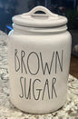 New Rae Dunn white ceramic 9” BROWN SUGAR rare canister